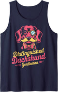 Distinguished Dachshund Gentleman Retro Dog Design Sleeveless Tank Top - Navy Blue