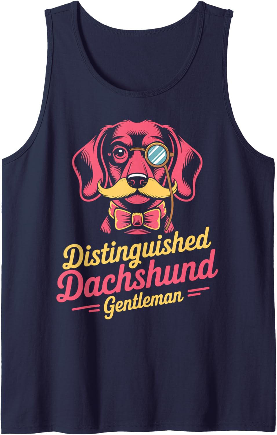Distinguished Dachshund Gentleman Retro Dog Design Sleeveless Tank Top - Navy Blue
