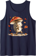 Happy Hedgehog Mushroom Umbrella Autumn Walk Tank Top - Navy Blue