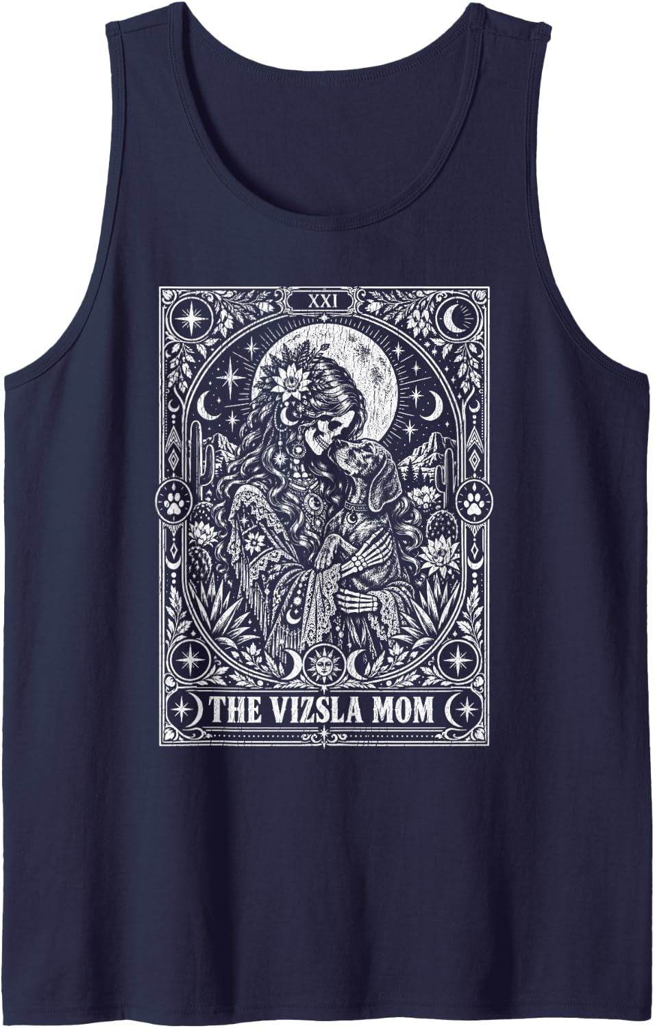 Vizsla Mom Tarot Sleeveless Tank Top - Navy Blue