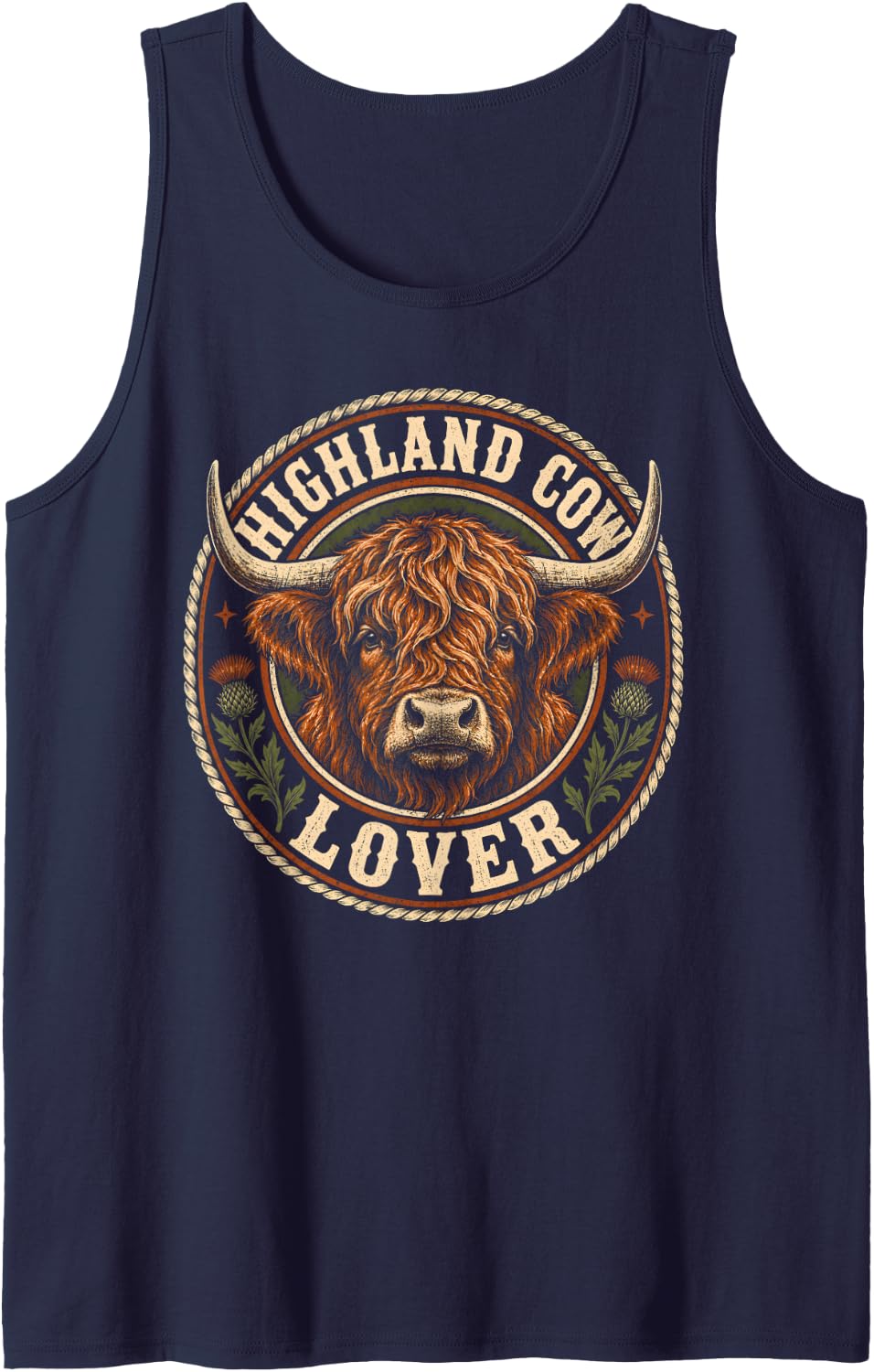 Rustic Highland Cow Lover Cattle Farmer Design Sleeveless Tank Top - Navy Blue