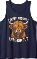 Fluff Around and Find Out Highland Cow Funny Sleeveless Tank Top - Navy Blue