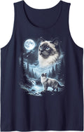 Ragdoll Cat Howling at Moon 90's Retro Tank Top - Navy Blue