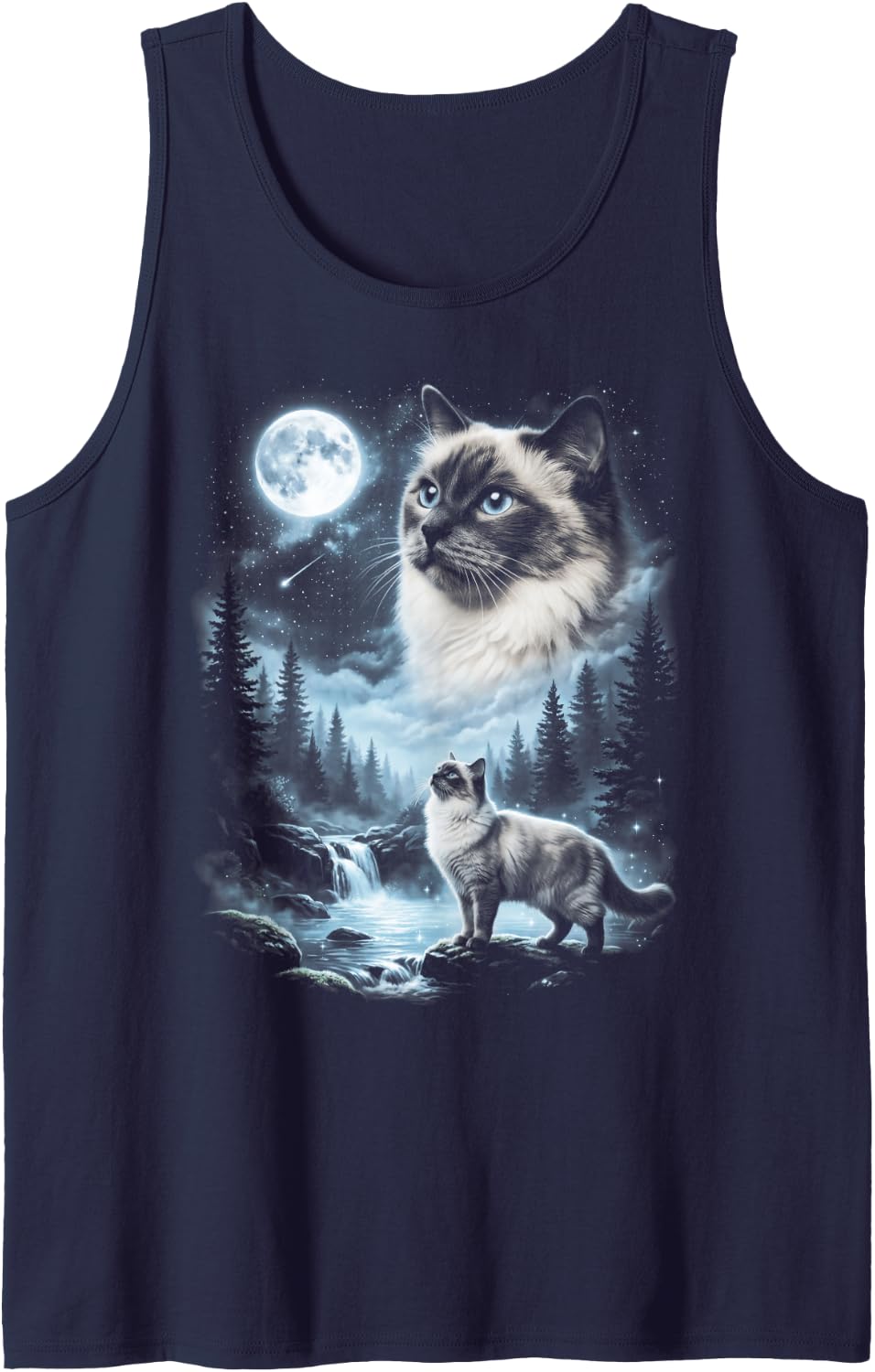 Ragdoll Cat Howling at Moon 90's Retro Tank Top - Navy Blue