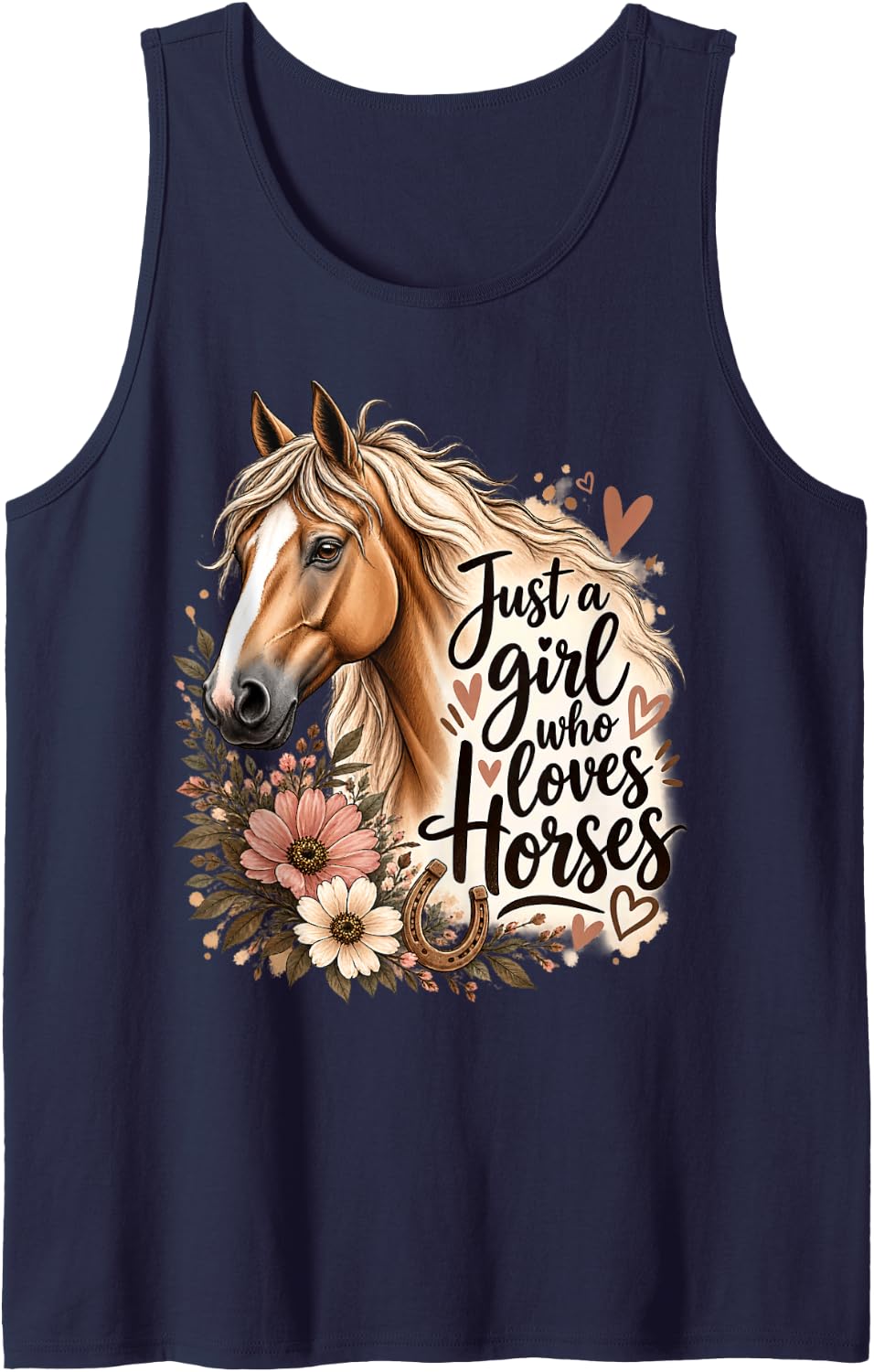 Just a Girl Who Loves Horses Horse Lover Equestrian Art Sleeveless Tank Top - Navy Blue