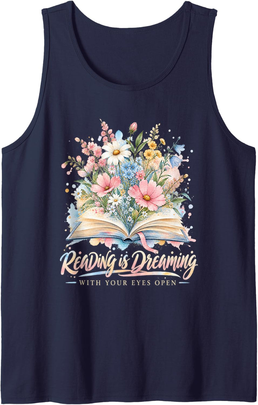 Reading is Dreaming with Your Eyes Open Book Lover Sleeveless Tank Top - Navy Blue