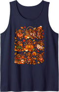 Halloween Dachshund Pumpkin Jack O Lantern Dogs Sleeveless Tank Top - Navy Blue