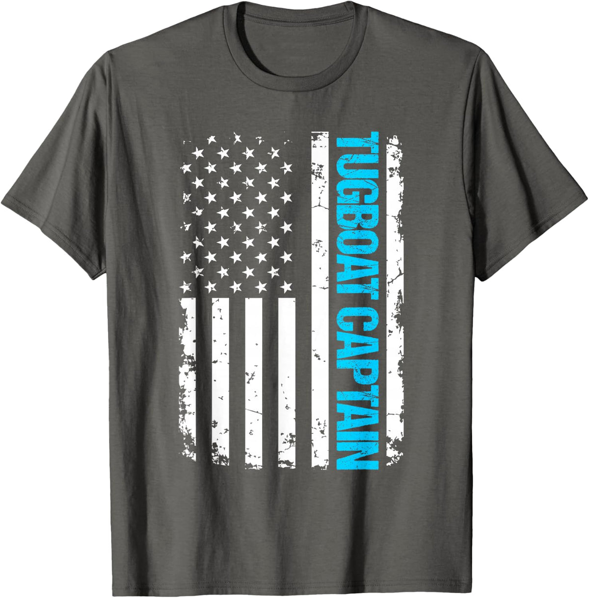 Tugboat Captain USA Flag T-Shirt - Asphalt Grey