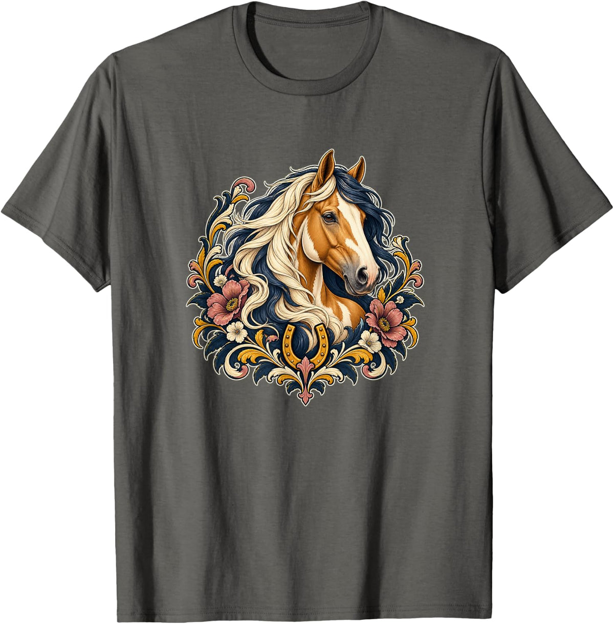 Tinker Horse Head Portrait Equestrian Horse Lover T-Shirt - Asphalt Grey