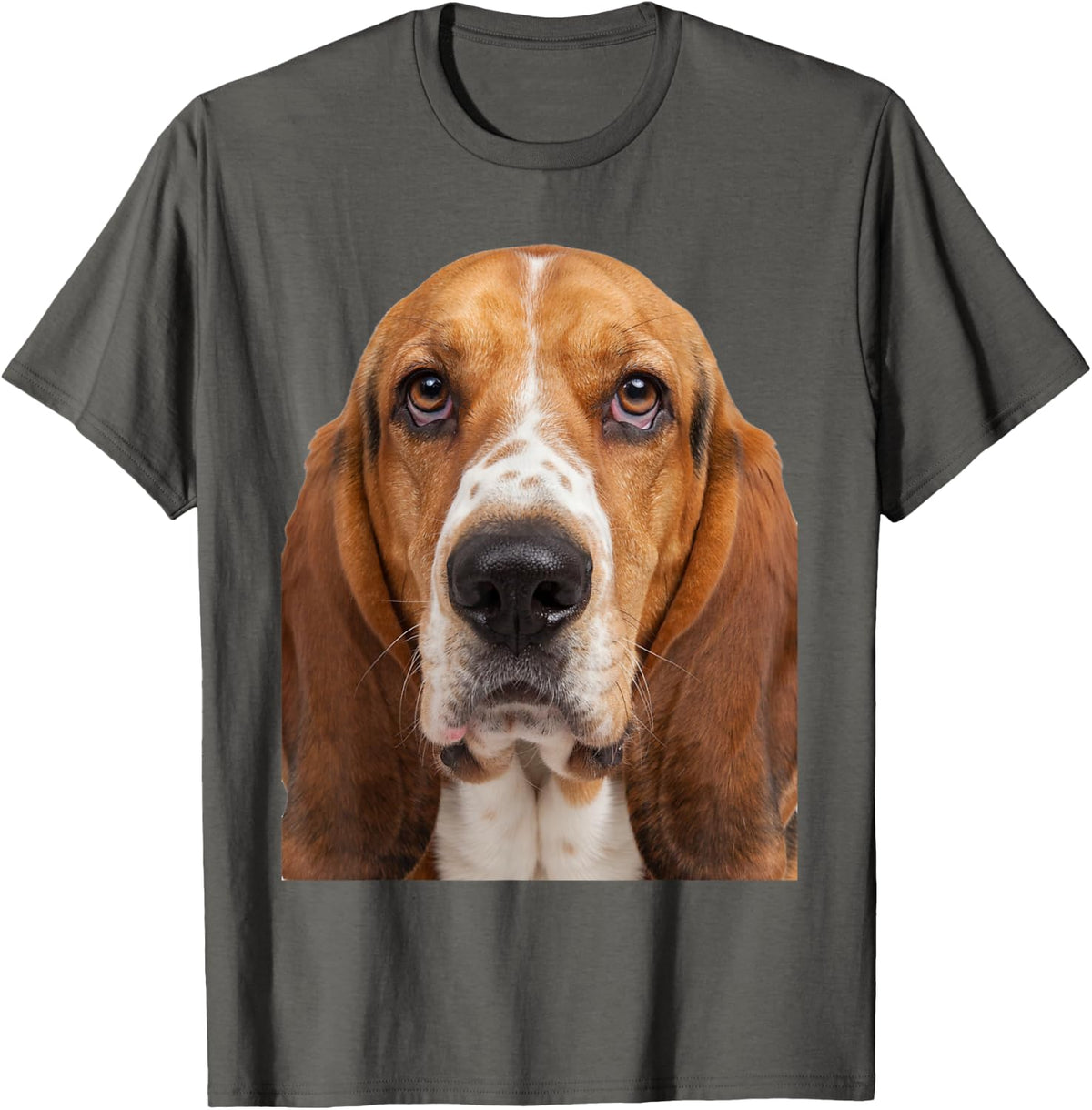 Dog Pet Owner Art Design Basset Hound Full Face Portrait T-Shirt - Asphalt Grey