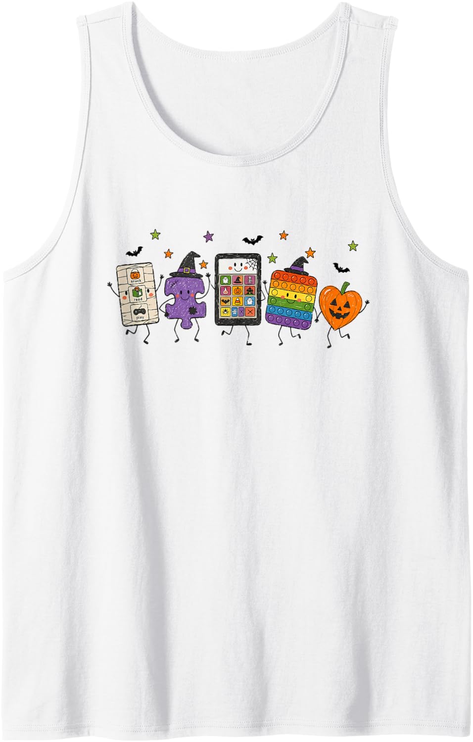 Halloween Autism Support Neurodiversity Spooky Inclusion Sleeveless Tank Top - White