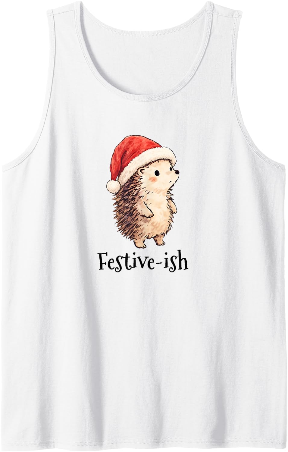 Festive-ish Adorable Little Hedgehog in Santa's hat Sleeveless Tank Top - White