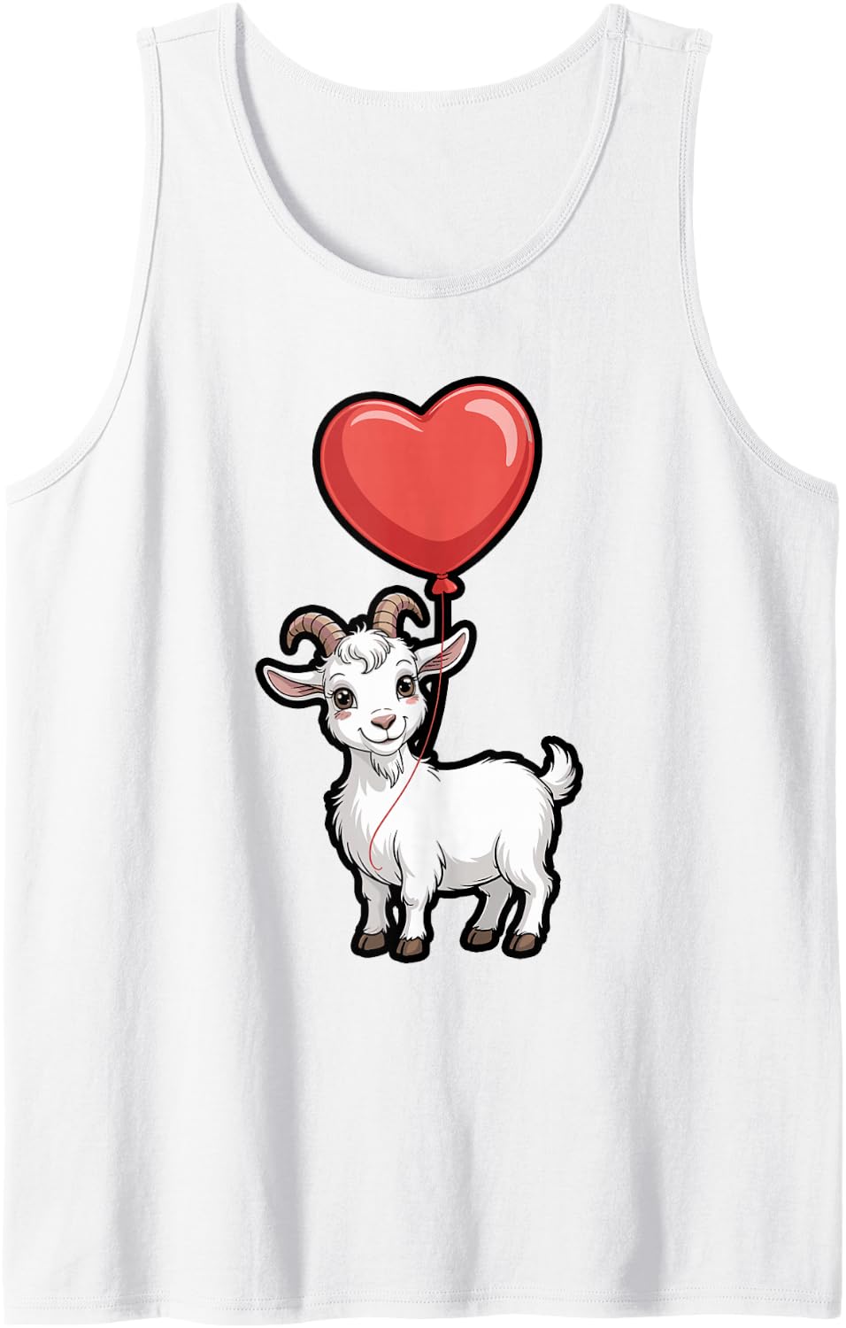 Cute Goat with Heart Balloon Cartoon Love Design Tank Top - White