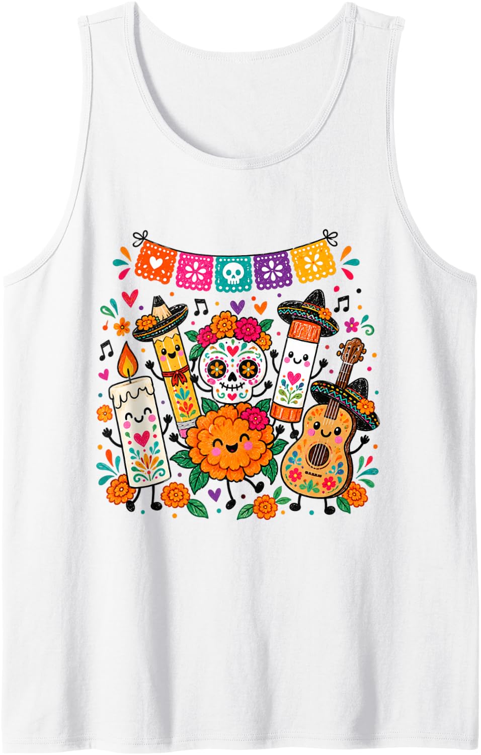 Dia De Los Muertos Doodle Mexican Heritage Lover Fiesta Sleeveless Tank Top - White