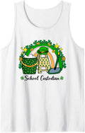 School Custodian Pencil Apple Shamrock St Patricks Day Sleeveless Tank Top - White