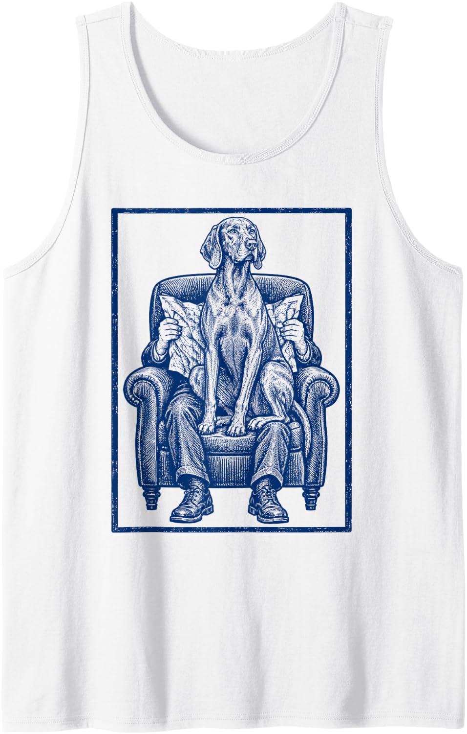 Funny Vizsla Dog Sitting On Dad Lap Vintage Sleeveless Tank Top - White