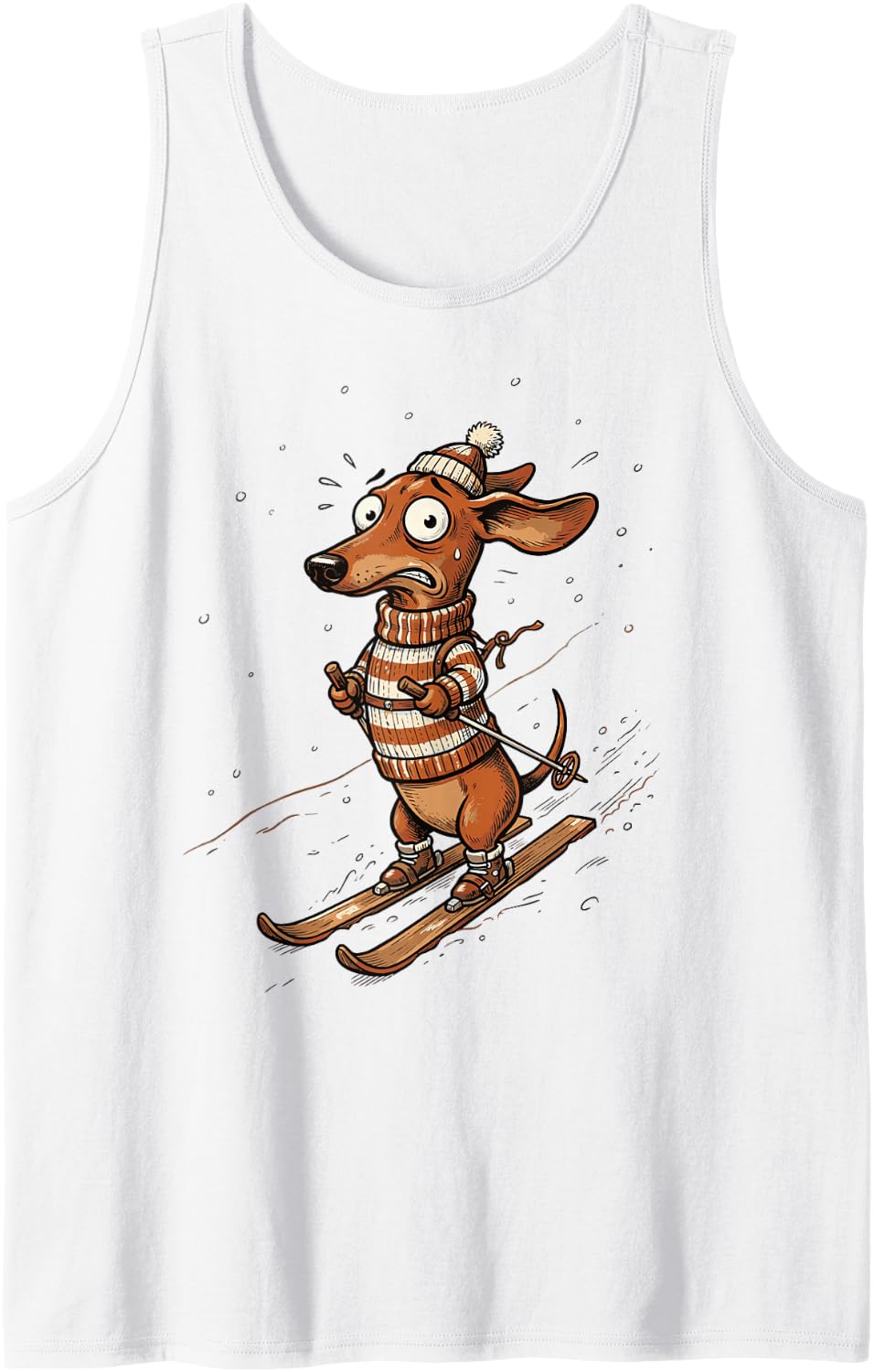 Funny Skiing Doxie Cute Dachshund Ski Winter Sleeveless Tank Top - White