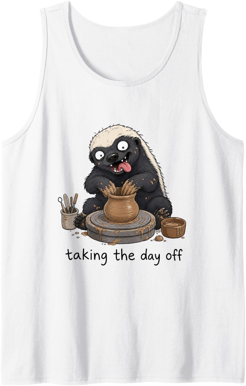 Funny Honey Badgers Pottery Sleeveless Tank Top - White