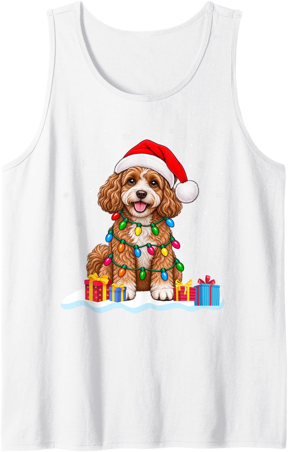Funny Cavapoo Dog Christmas Sweater Santa Hat Dog Sleeveless Tank Top - White