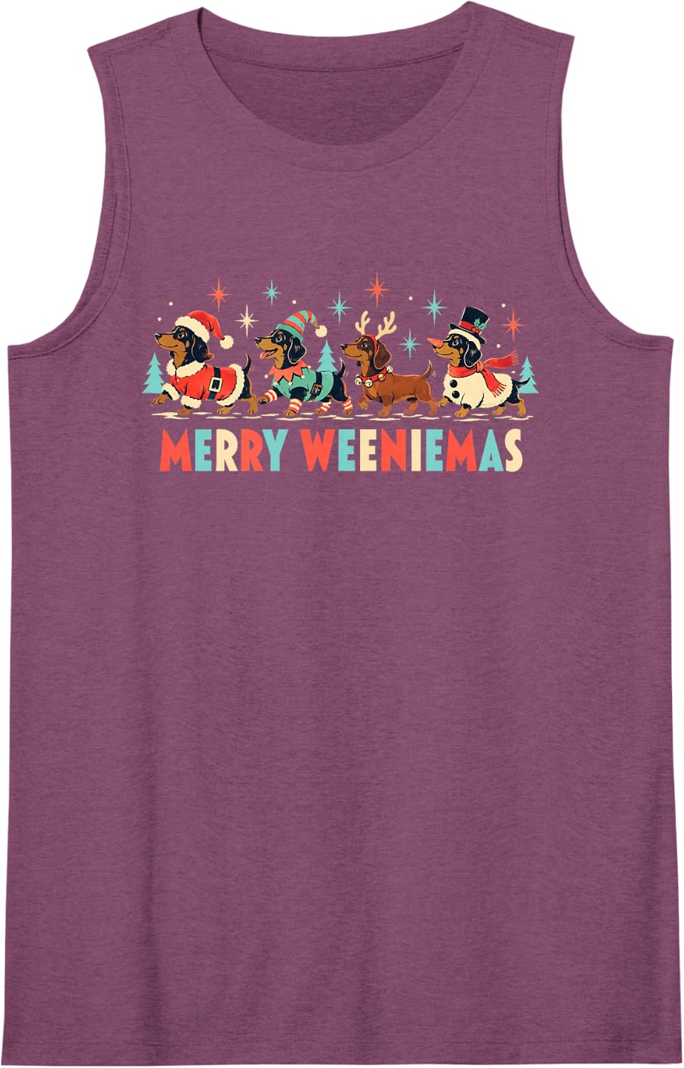 Funny Dachshund Christmas Wiener Dog Holiday Party Sleeveless Tank Top - Purple