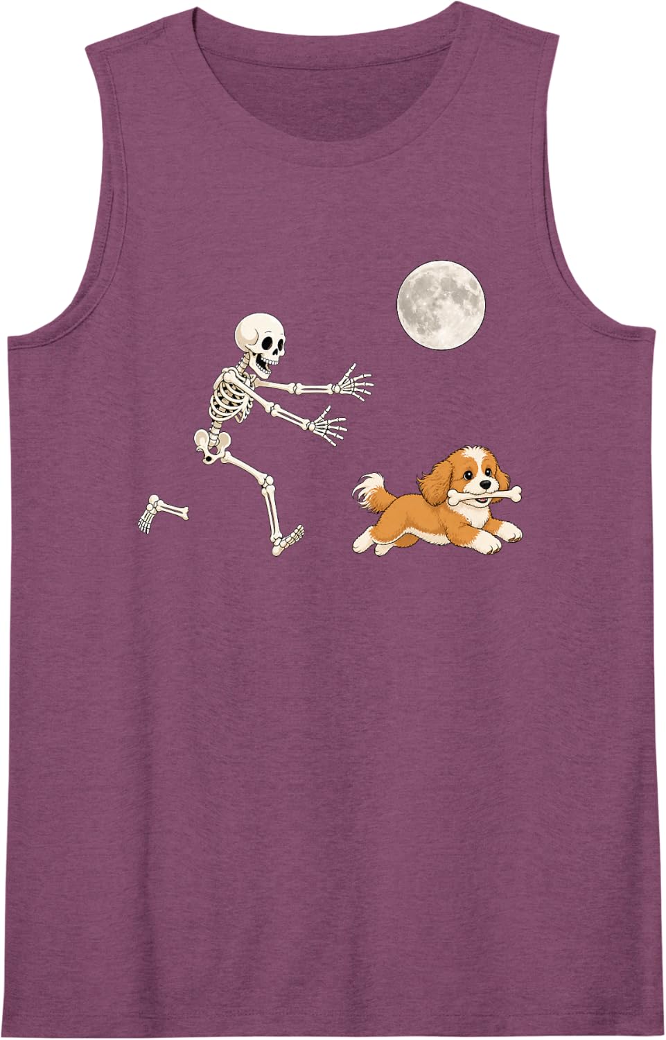 Cavapoo Running Skeleton Retro Halloween Doodle Dog Sleeveless Tank Top - Purple