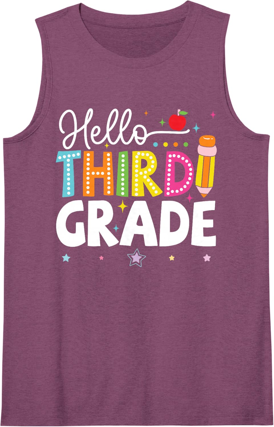 Hello Third Grade Teacher First Day of School Appreciation Sleeveless Tank Top - Purple