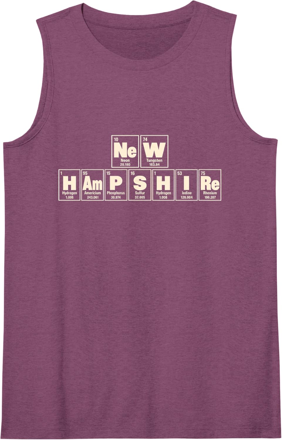 New Hampshire Periodic Table Chemistry Science Teacher Sleeveless Tank Top - Purple