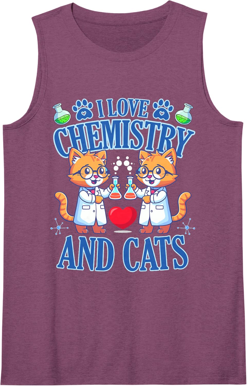 Chemistry Cat Pun Science Molecules Meow Sleeveless Tank Top - Purple