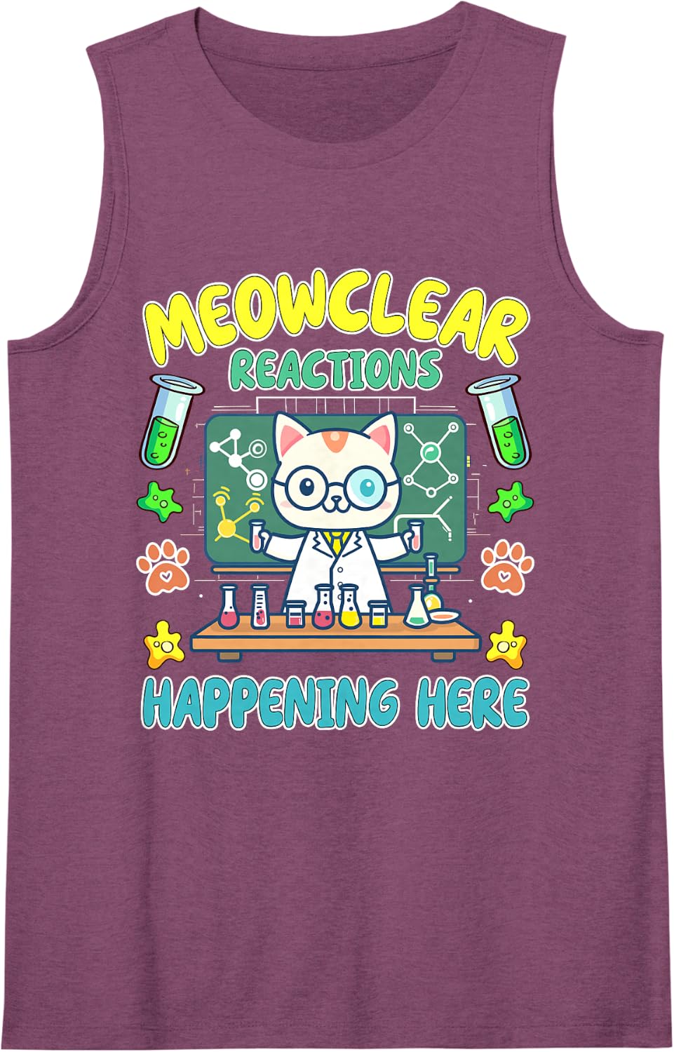 Funny Chemistry Cat Science Humor Pun Sleeveless Tank Top - Purple