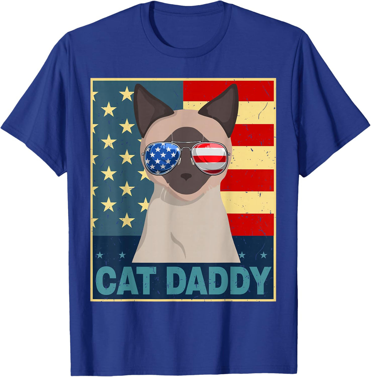 Siamese Cat Dad Shirt Daddy Patriotic Father Day Funny Cat T-Shirt - Royal Blue