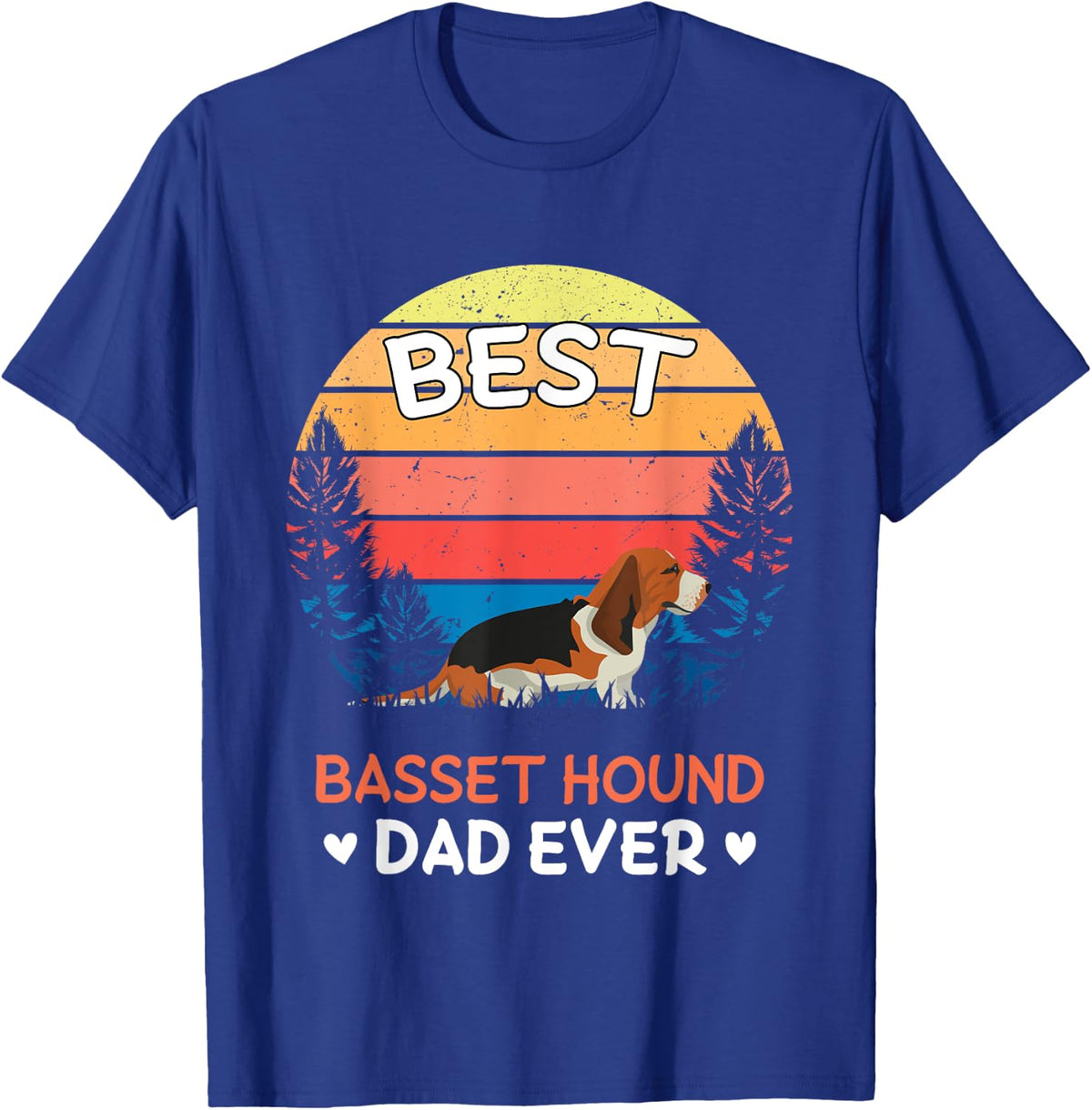 Best Basset Hound Dad Ever Retro Vintage T-Shirt - Royal Blue
