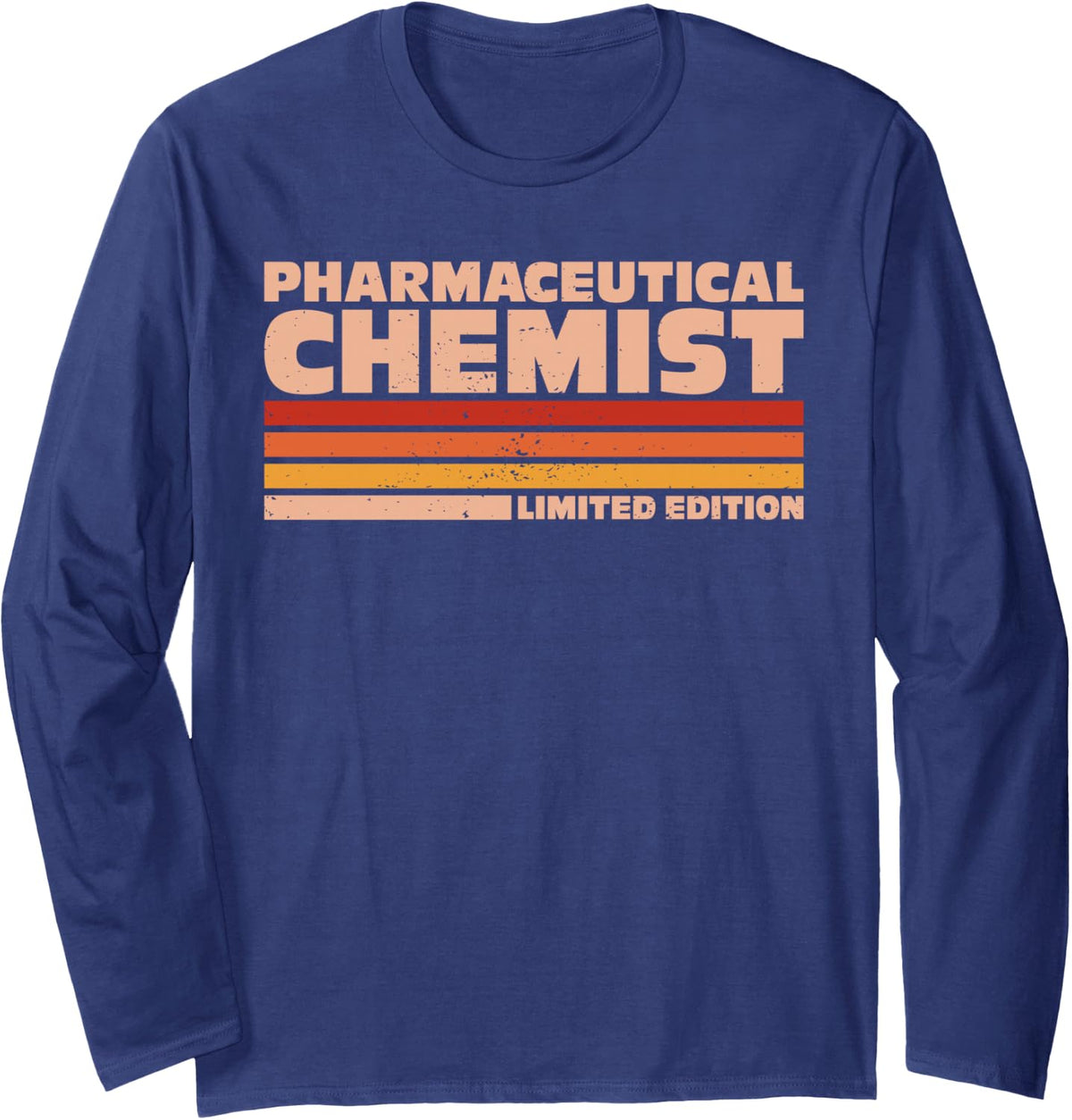 Pharmaceutical Chemist Retro Sunrise Long Sleeve T-Shirt - Adult Unisex Navy Blue