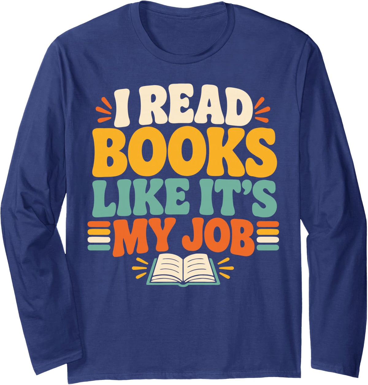 Retro Reading Librarian Book Lover Library Long Sleeve T-Shirt - Adult Unisex Navy Blue