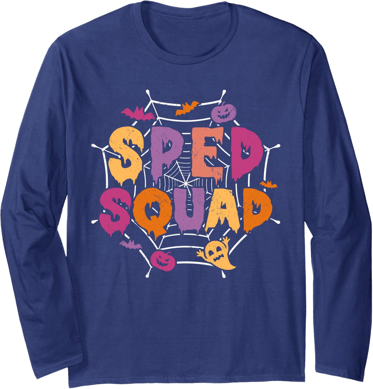 Halloween SPED Squad Matching Special Education Long Sleeve T-Shirt - Adult Unisex Navy Blue