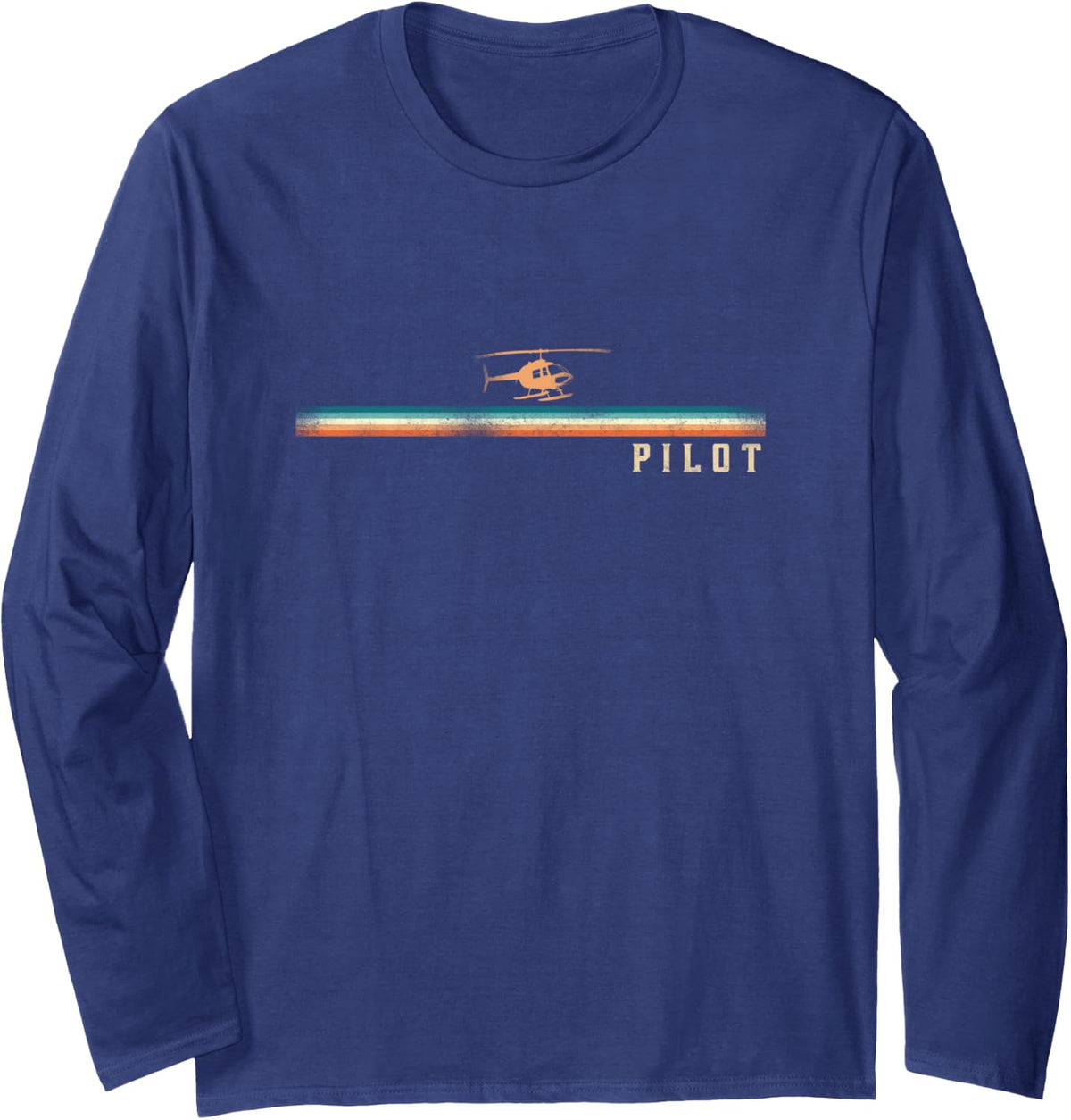 Helicopter Pilot Retro Vintage Pilot Long Sleeve T-Shirt - Adult Unisex Navy Blue