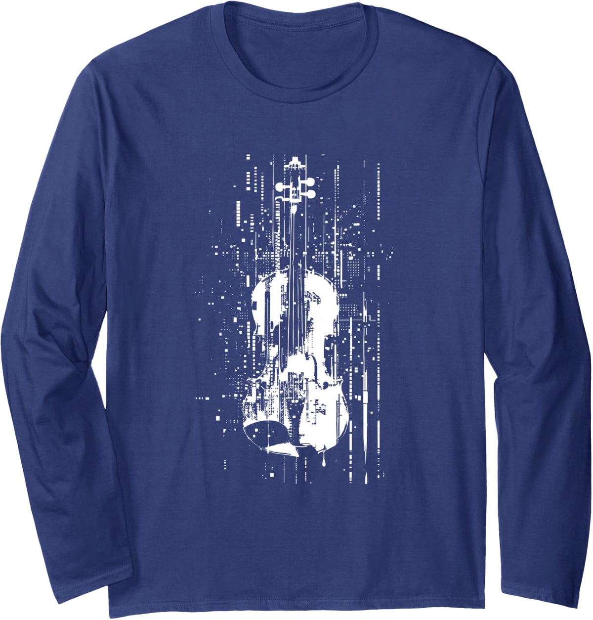 Violin Pixel Graphic Cello Music School Long Sleeve T-Shirt - Adult Unisex Navy Blue