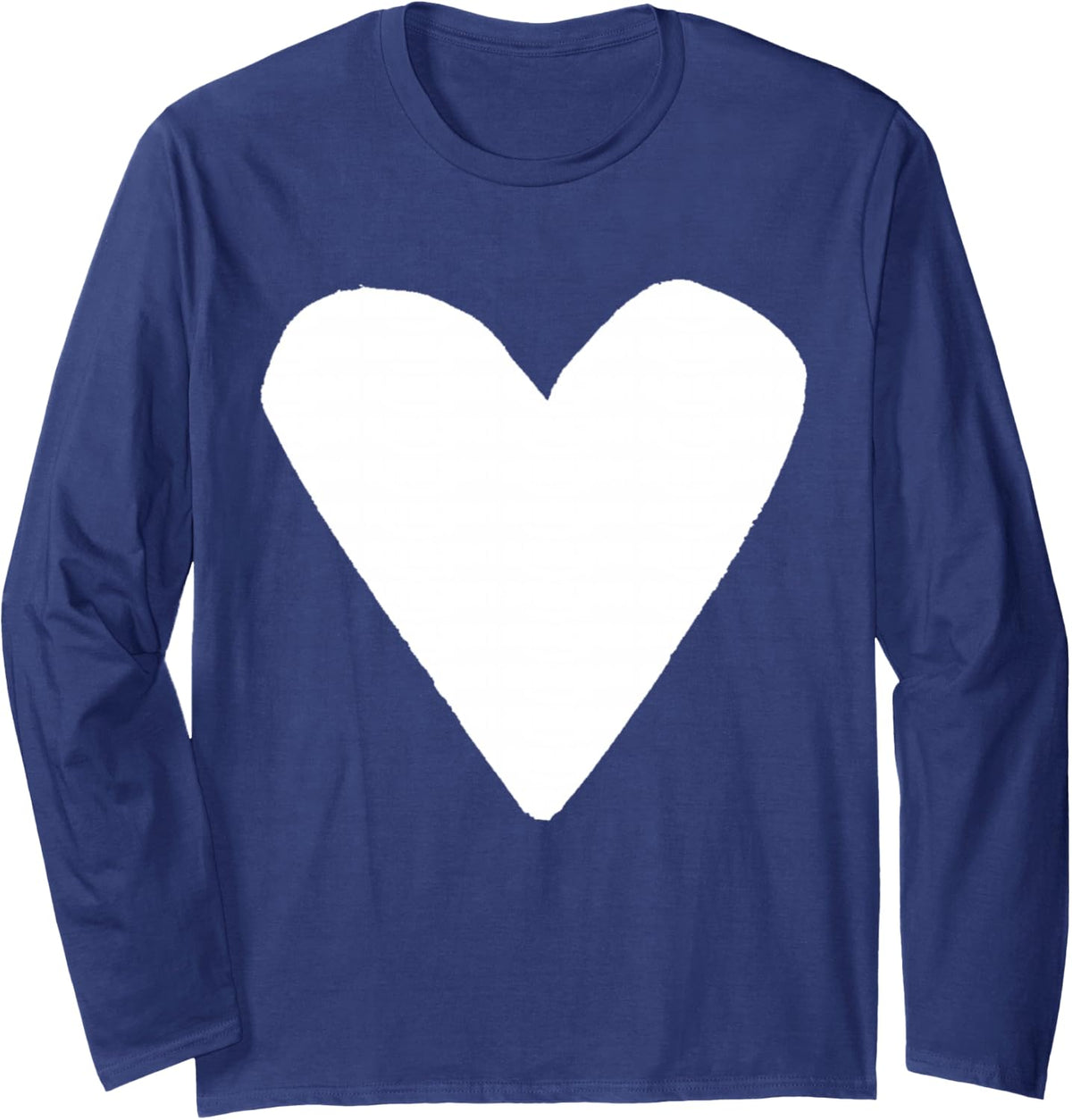 White Heart Dark Blue Long Sleeve T-Shirt - Adult Unisex Navy Blue