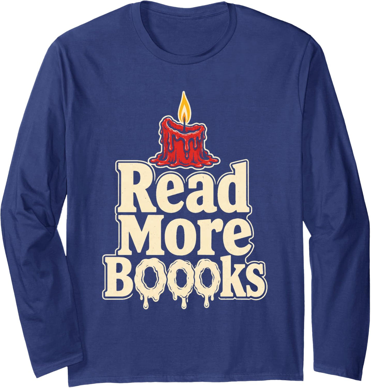 Librarian Read More Boooks Vintage Candle Elementary Gift Long Sleeve T-Shirt - Adult Unisex Navy Blue