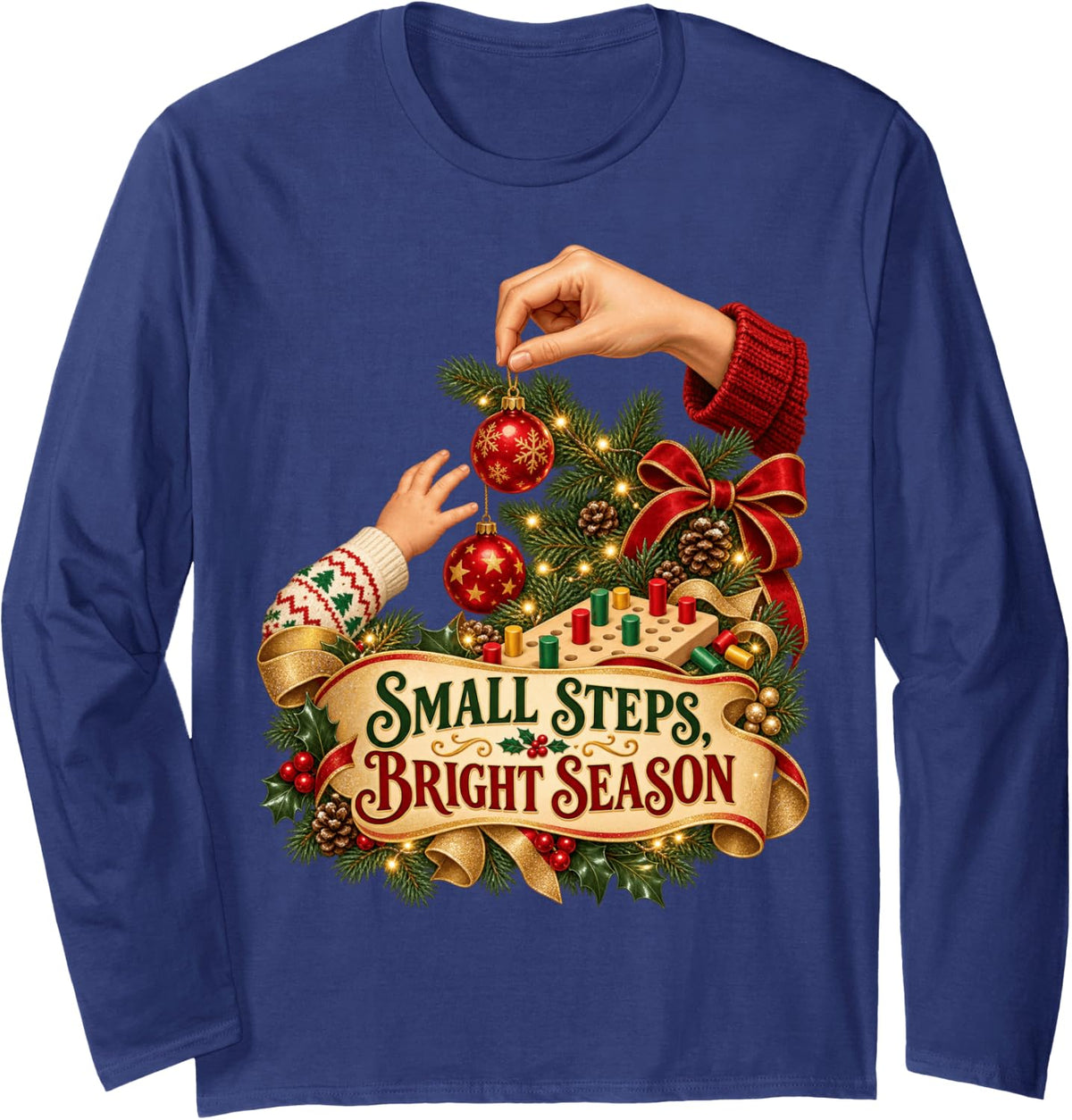 Small Steps Bright Season Christmas Occupational Therapy Long Sleeve T-Shirt - Adult Unisex Navy Blue
