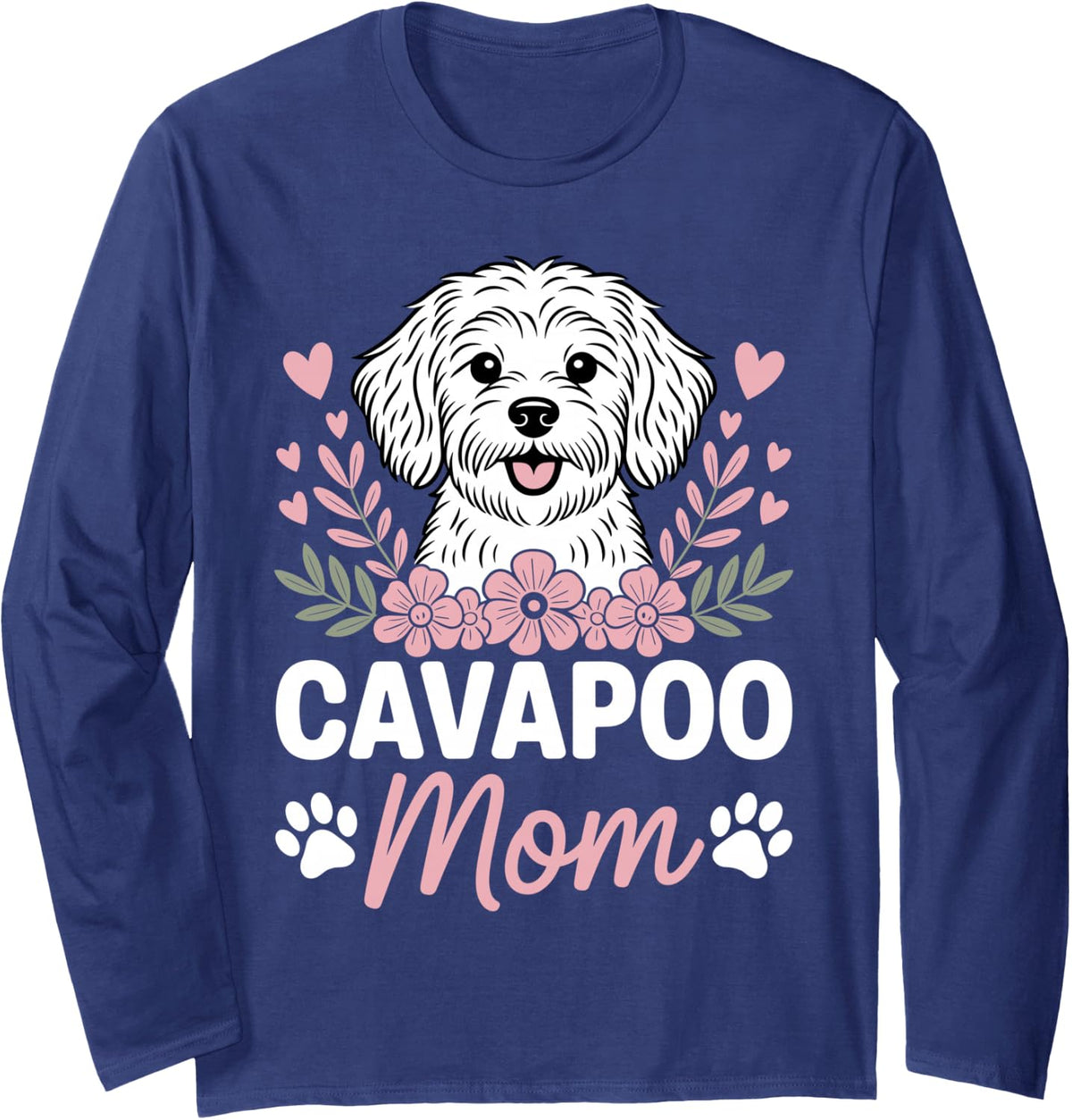 Best Cavapoo Mom Art for Women Cavapoo Lover Cavoodle Owner Long Sleeve T-Shirt - Adult Unisex Navy Blue