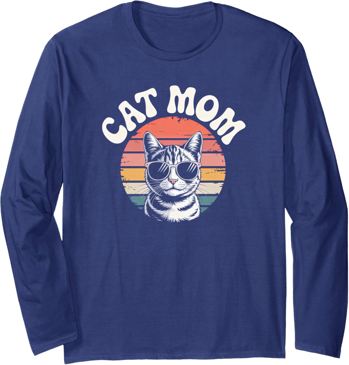Cat Mom Long Sleeve T-Shirt - Adult Unisex Navy Blue
