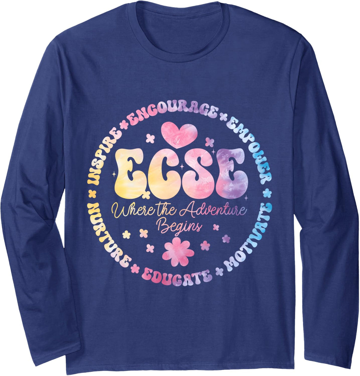 Special Education SPED ECSE Where the Adventure Begins Long Sleeve T-Shirt - Adult Unisex Navy Blue