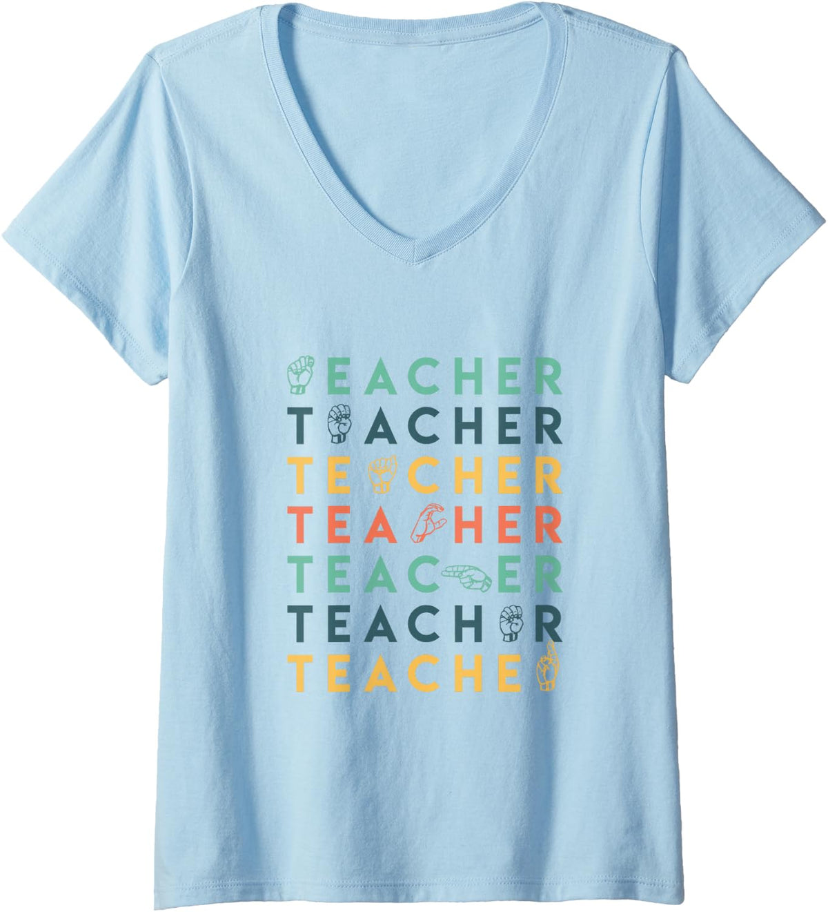 Women's ASL Teacher D/HH Teacher ASL Sign Language Special Education V-Neck T-Shirt - Baby Blue