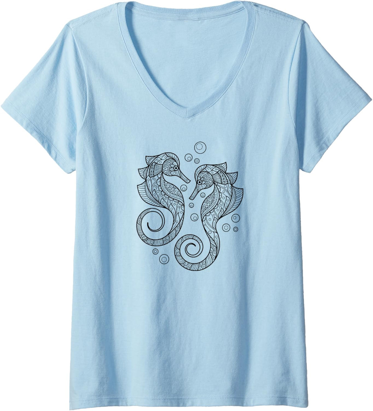 Women's Cute Funny Girls Womens Kids Mandala Seahorse Lover V-Neck T-Shirt - Baby Blue