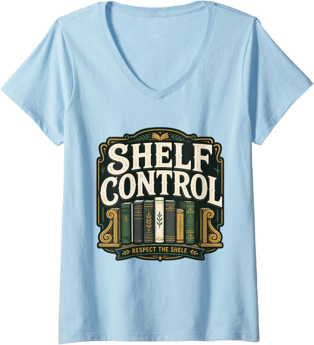 Women's Shelf Control Librarian Library Staff Bookish Educator V-Neck T-Shirt - Baby Blue