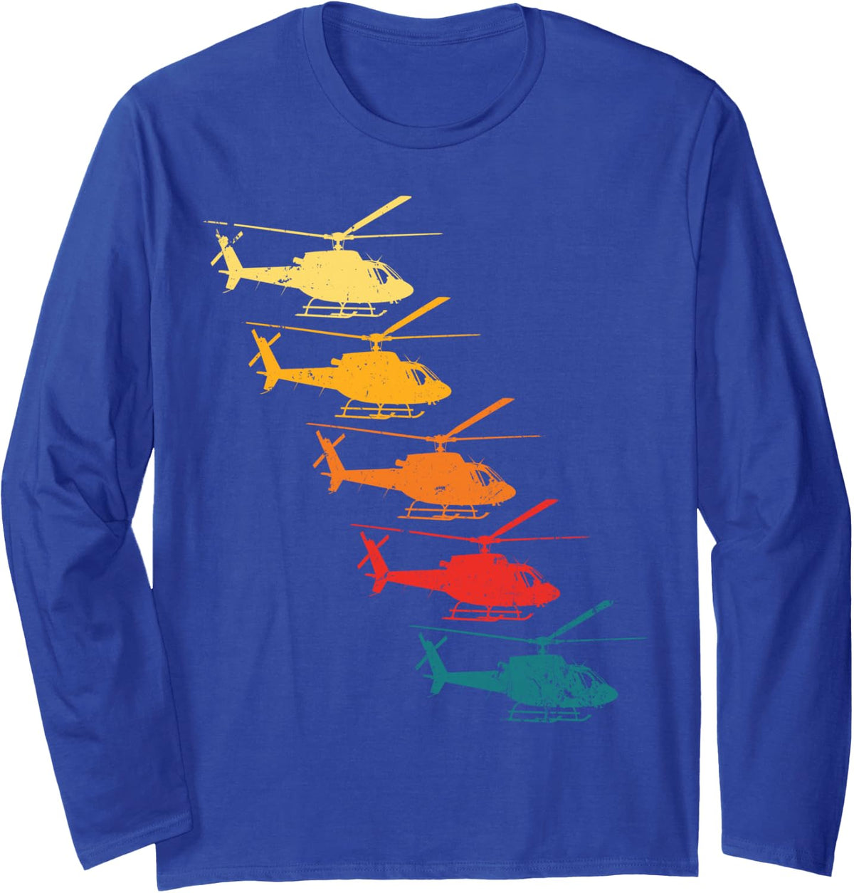 Vintage Helicopters Silhouette Helicopter Pilot Aviation Long Sleeve T-Shirt - Adult Unisex Royal Blue