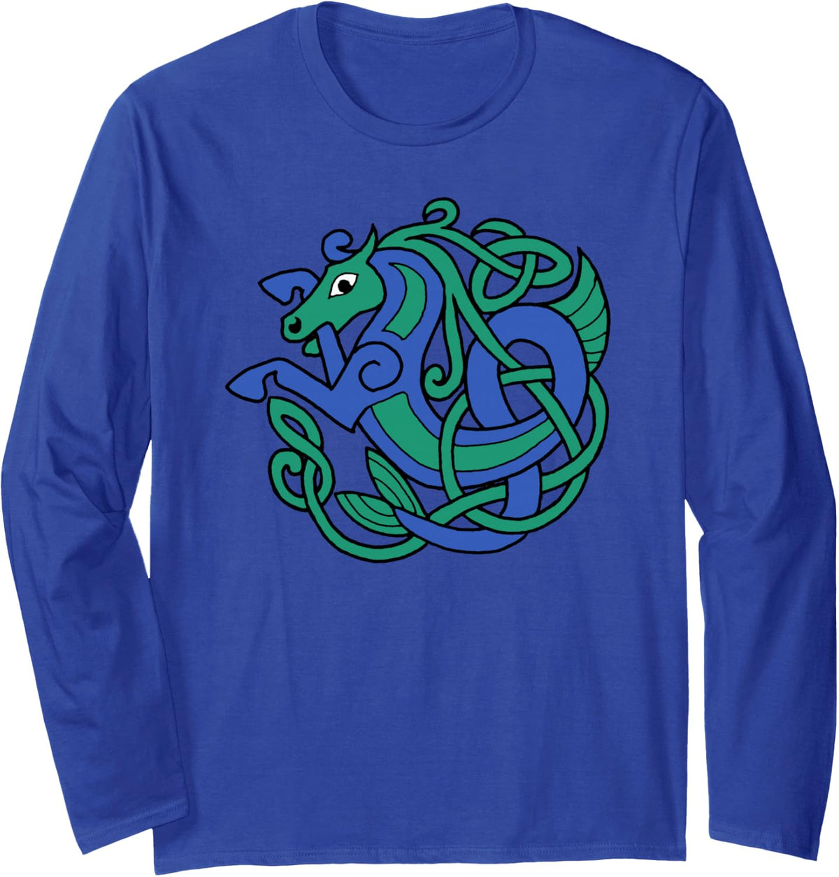 Celtic Knot Hippocampus Seahorse Long Sleeve T-Shirt - Adult Unisex Royal Blue