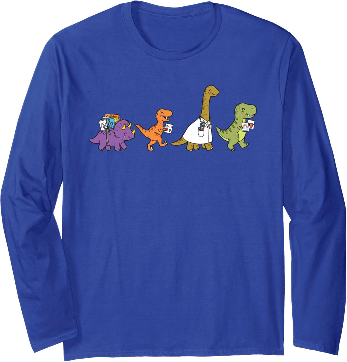 Speech Therapist Dinosaur Speech Language Pathologist SLP Long Sleeve T-Shirt - Adult Unisex Royal Blue