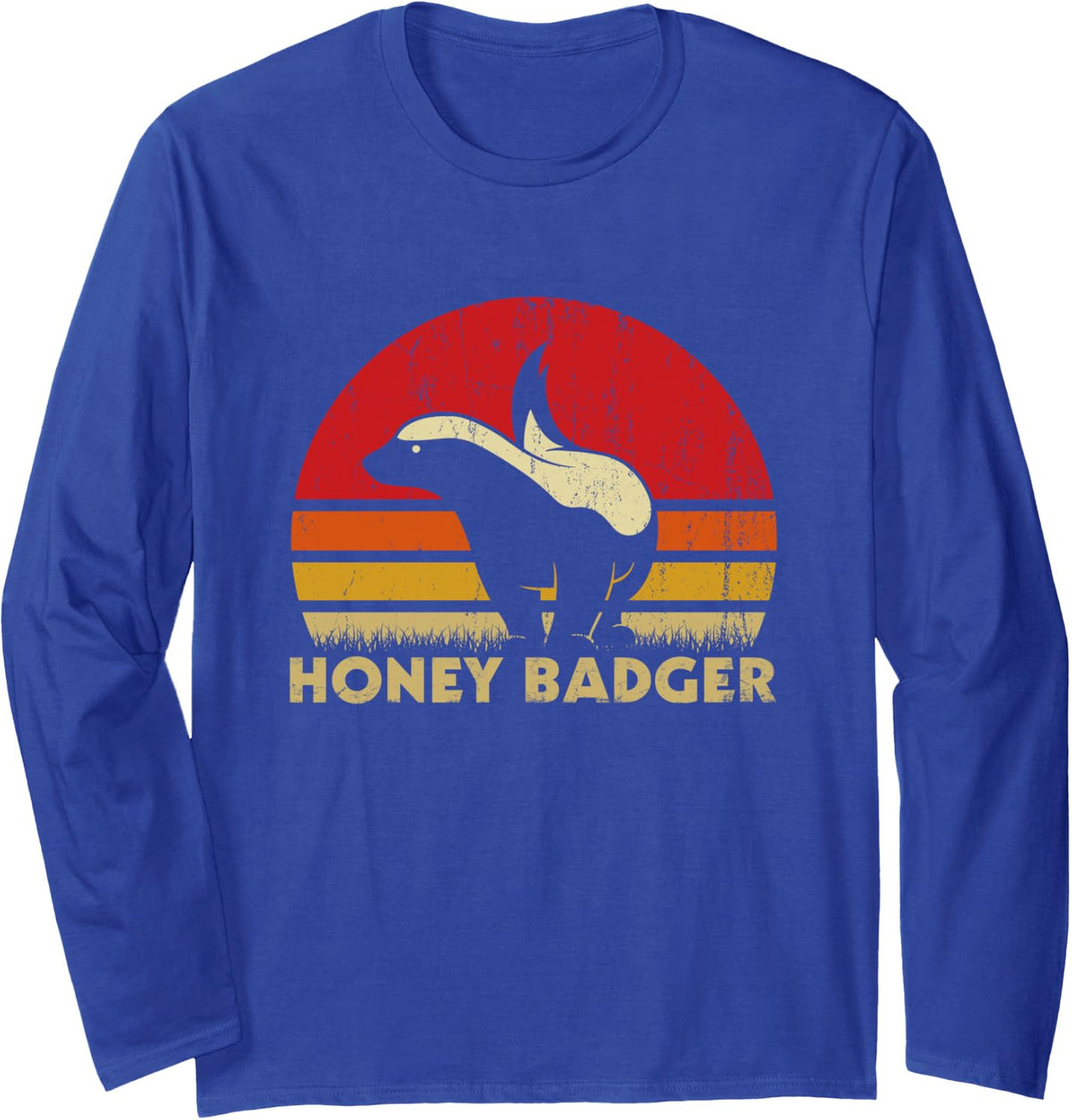 Vintage Honey Badger Graphic Retro Sunset Honey Badger Long Sleeve T-Shirt - Adult Unisex Royal Blue