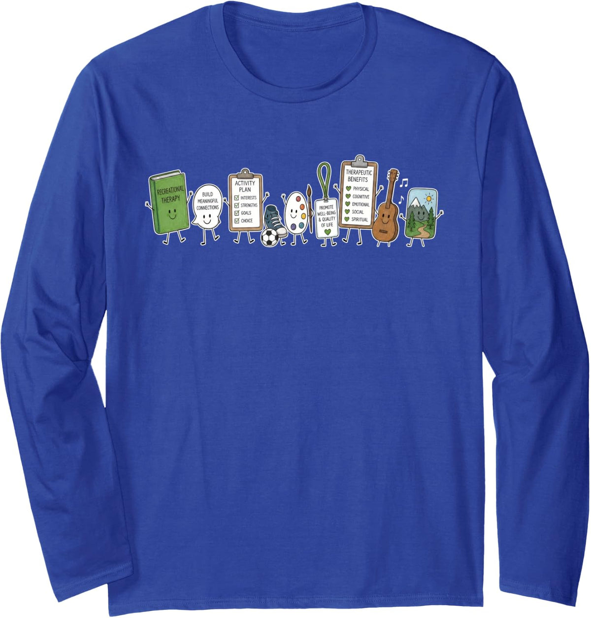 Cute Recreational Therapy Doodle RT Therapeutic Recreation Long Sleeve T-Shirt - Adult Unisex Royal Blue